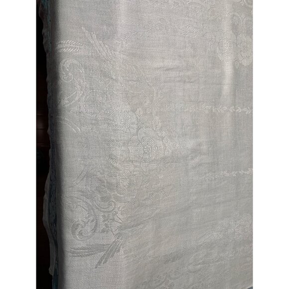 Vintage Cream Blue Jacquard Table Runner Floral & Bird Motif 23" x 40" Elegant H - Picture 2 of 4